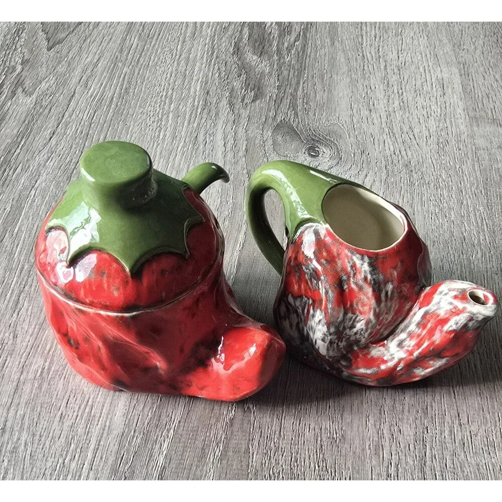 Vintage Set Of Chili Pepper Creamer & Sugar Bowl/ Salsa Southwest Decor Rare